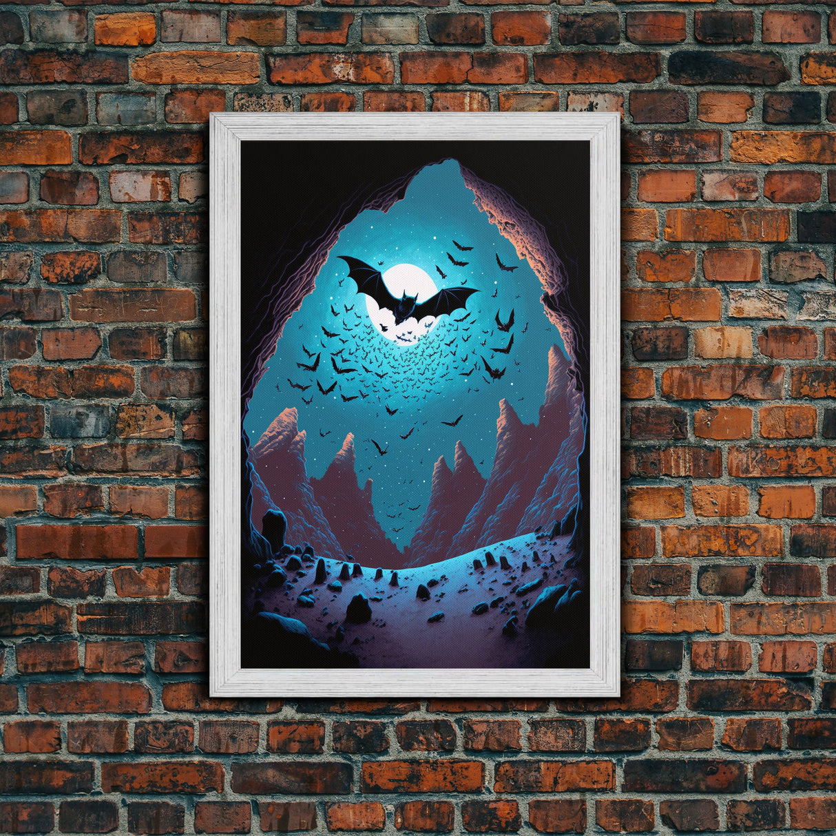 Vampire Bats, Spooky Halloween Decor, Goth Art, Framed Canvas Print