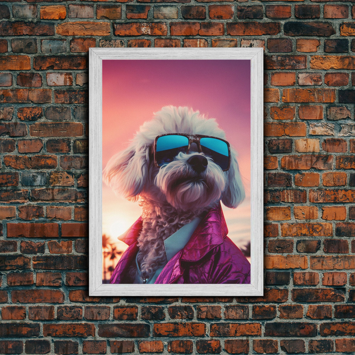 Poodle Wall Print, Dog Wall Art, Dog Sunglasses, Dog In Pink Suit, Funny Art, Framed Wall Art, Framed Canvas, Wall Print, Wall Canvas