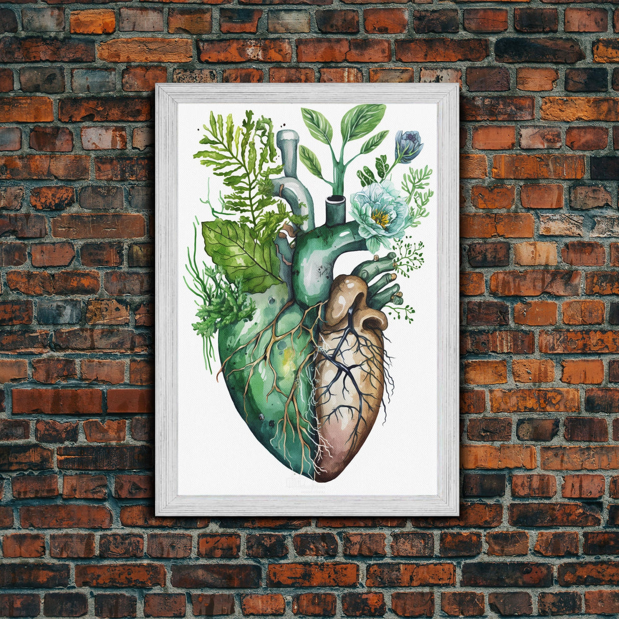Florapunk Heart, Anatomical Heart Painting Canvas Print, Watercolor Heart, Human Heart, Pond Heart, Marsh Painting, Waterlily, Lily pads