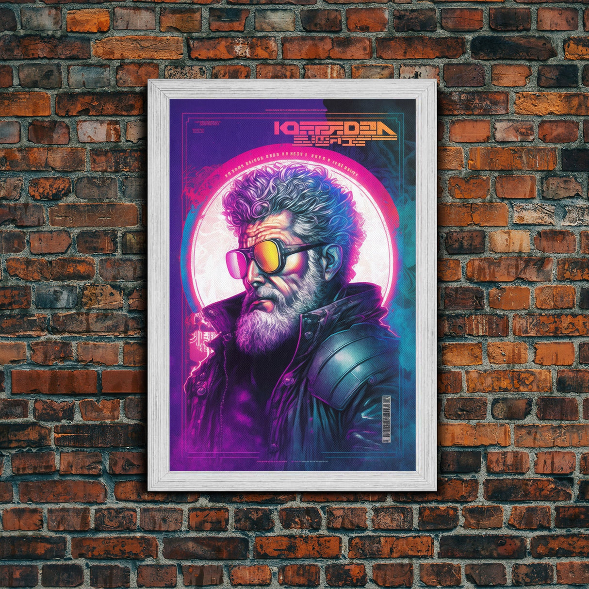 Grunge / Cyberpunk Synthwave Odin Movie Poster Art, Norse Mythology, Wall Art, Framed Canvas Print, Futuristic Portrait of Odin