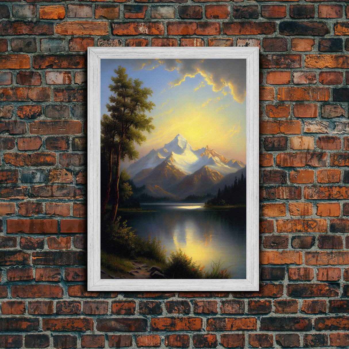 Mountain With Lines Canvas Print, Canvas and Wood Wall Art Decor Canvas Nursery Sign Picture Living Room, Framed Wall Art