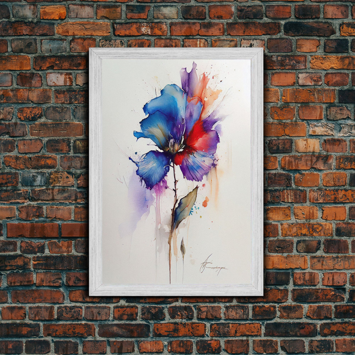 Red and Blue Vintage Style Framed Canvas Art, Vintage Floral Print, Vintage White Roses Painting, Still Life Botanical Farmhouse print,