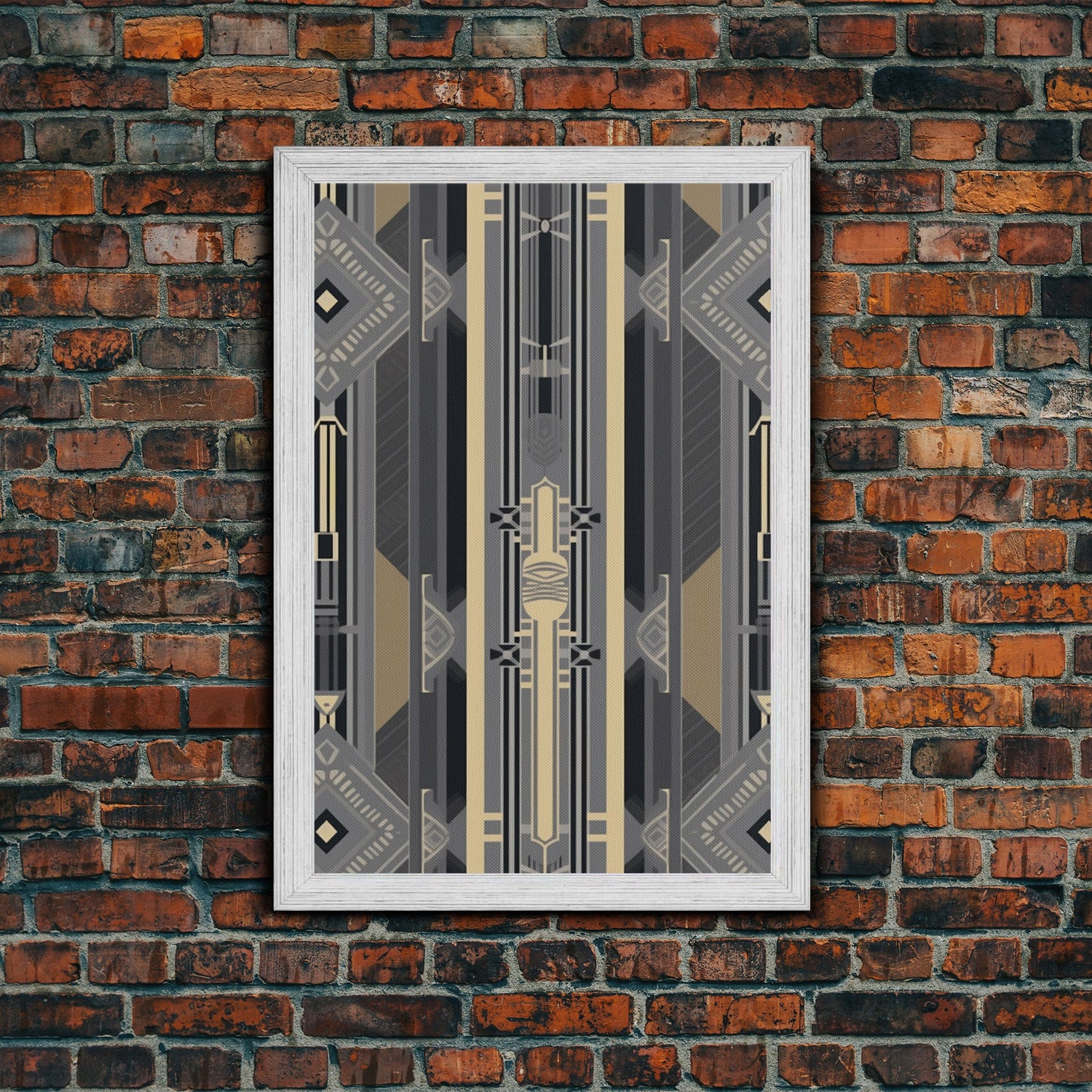 Art Deco Pattern Wall art - Framed Canvas Print - Art Deco - Abstract art - Gold & gray art - MCM Art - Original painting - Geometric art