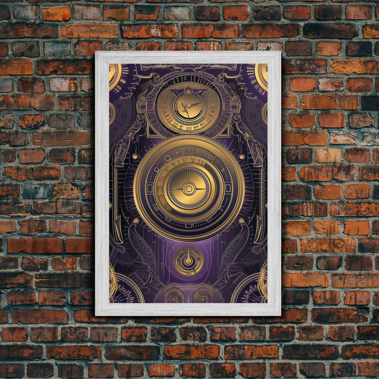 Midcentury Modern Wall art, Framed Canvas Print, Art Deco, Patterns art, Ornament art, Purple & gold art, Original painting, Bright colors