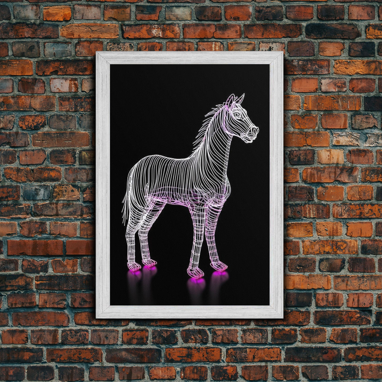 White Horse Wall Decor, Line Art, Animal Wall Art, 3D Wall Art, Minimalist Print, Wall Decor, Canvas Print, Wall Art, Framed Canvas