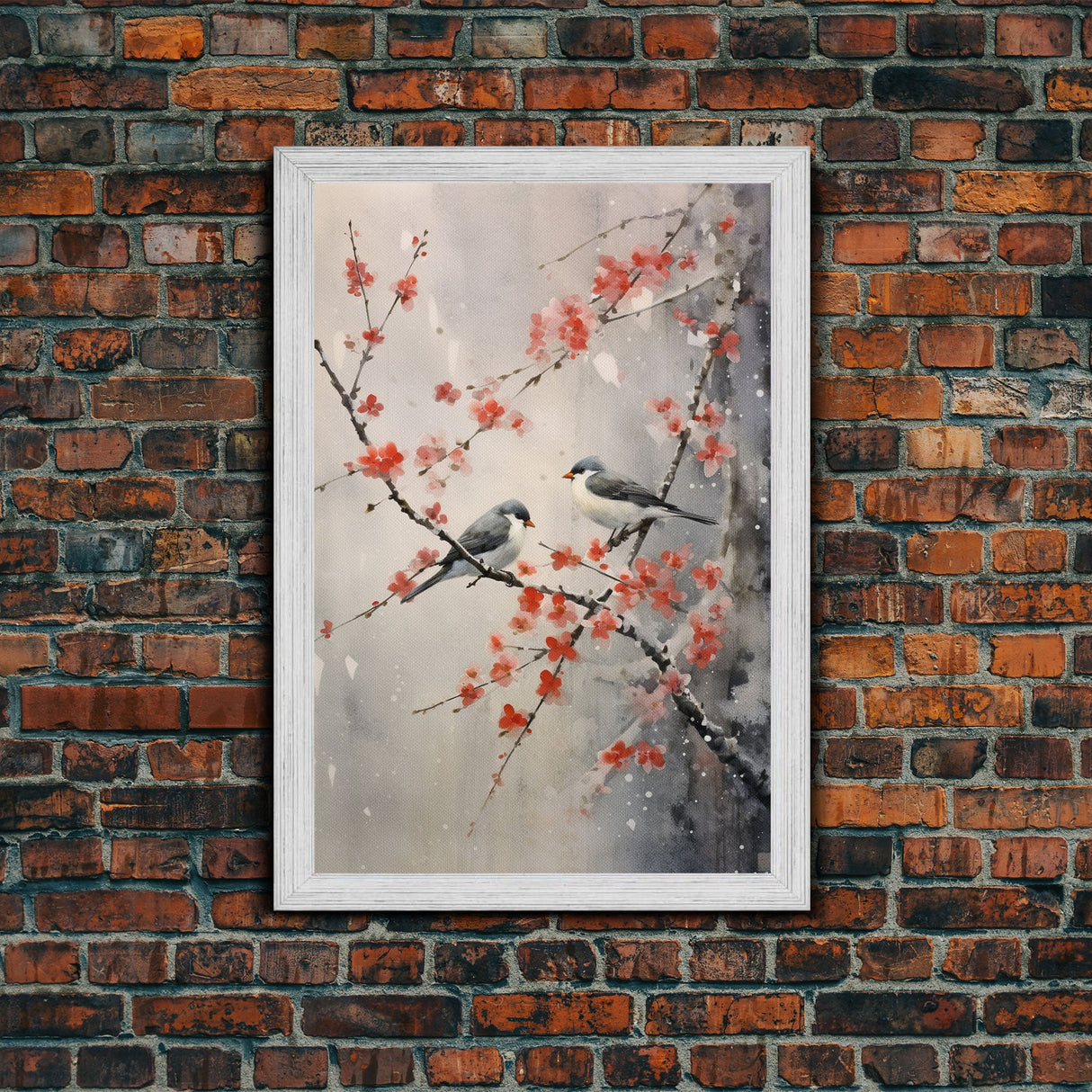 Cherry Blossom Tree, Japanese Wall Print, Bird Wall Art, Asian Art, Canvas Print, Wall Art, Vertical Print, Country Home Decor, Office Art
