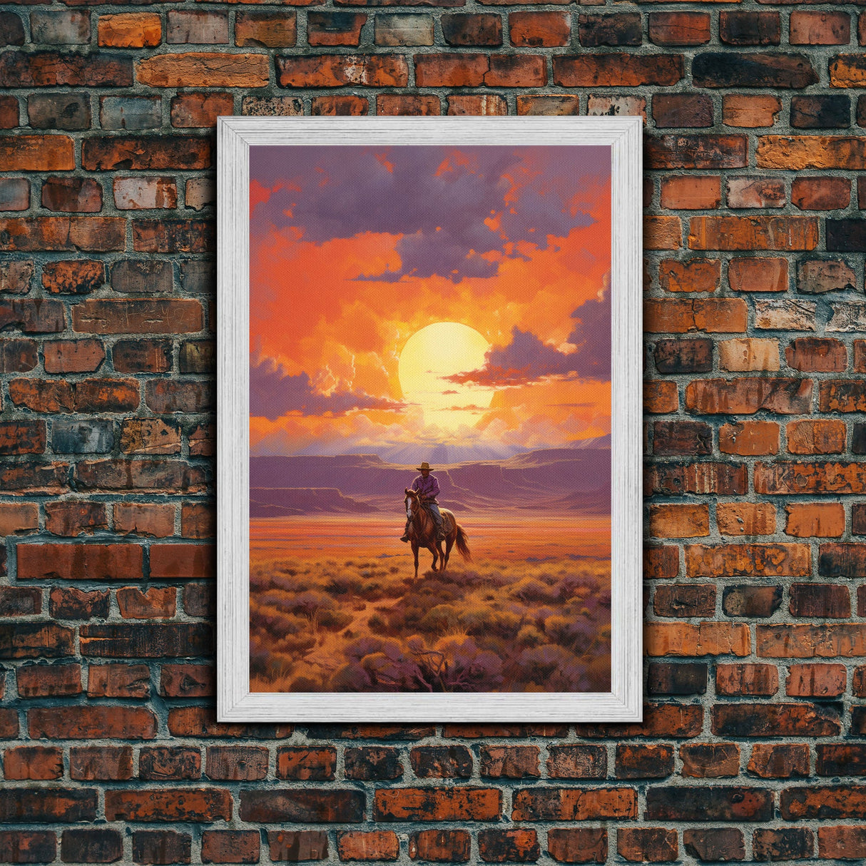 Cowboy Wall Art, Western Decor, Sunset Wall Art, Desert Art, Canvas Print, Wall Art, Vertical Art, Boys Bedroom Decor, Ranch Wall Art