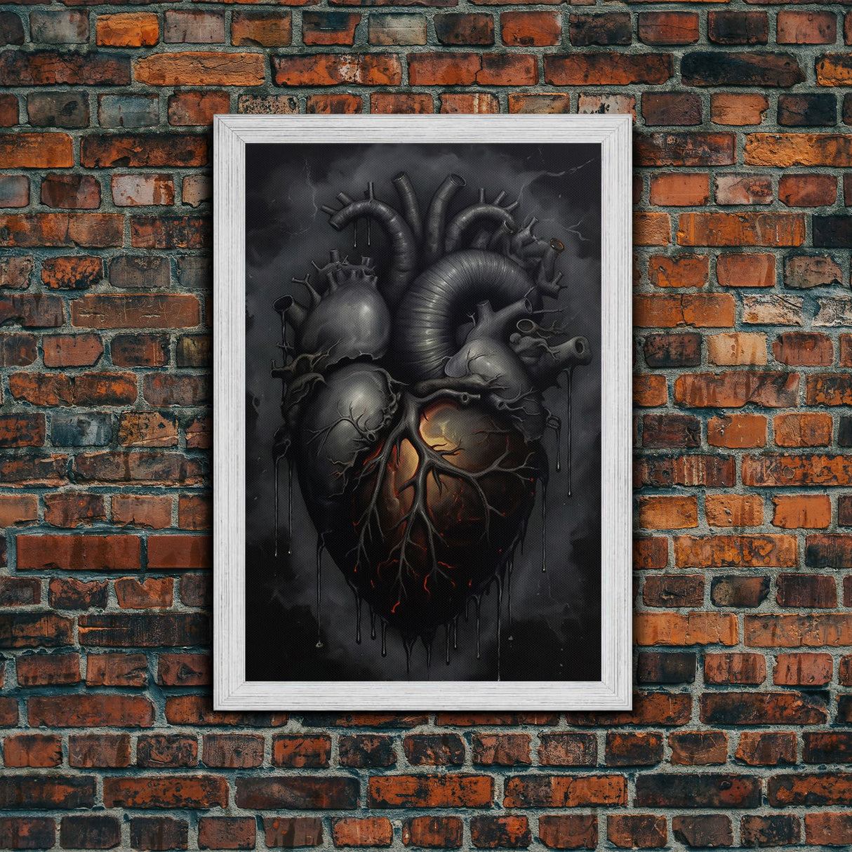 The Dark Heart, Macabre Decor, Halloween Poster Art / Framed Canvas Print, Goth Decor, Goth Art, Black Heart