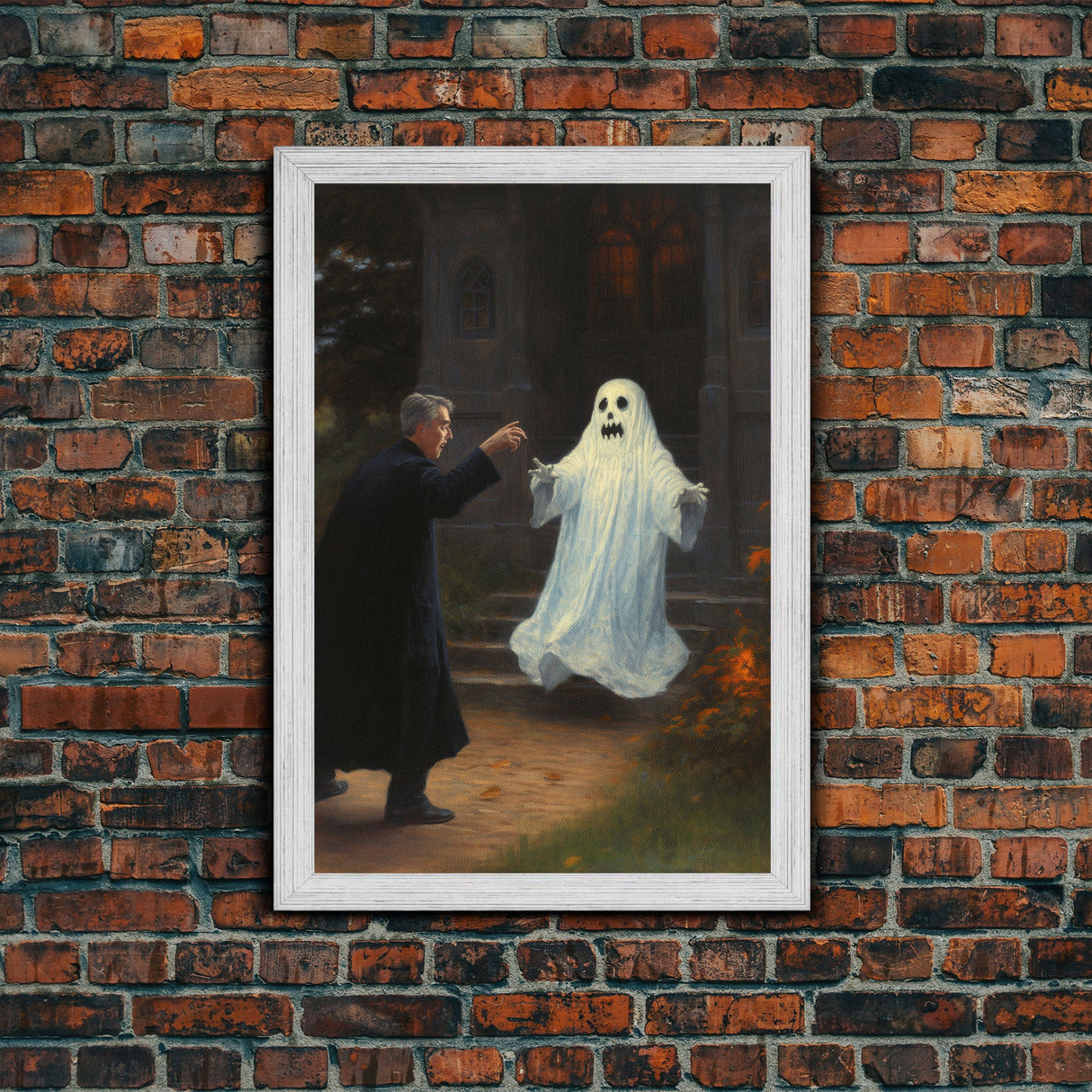 The Scared Ghost, Macabre Halloween Decor, Halloween Poster / Canvas Print, Framed Wall Art, Dark Academia Goth Art
