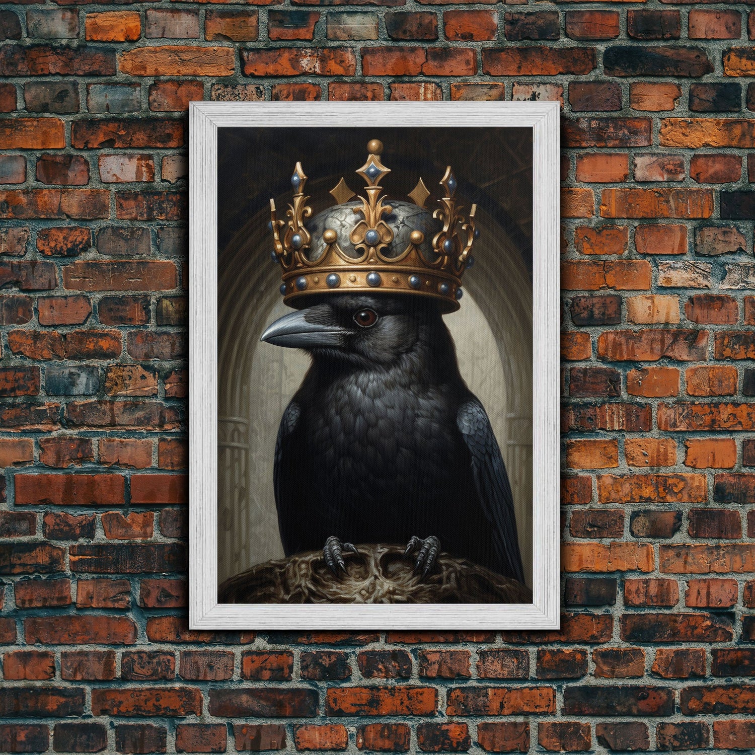King Of The Ravens, Dark Academia, Gothic Decor, Witch's Familiar, Framed Canvas Print or Canvas, Crow Portrait, Halloween Decor Art