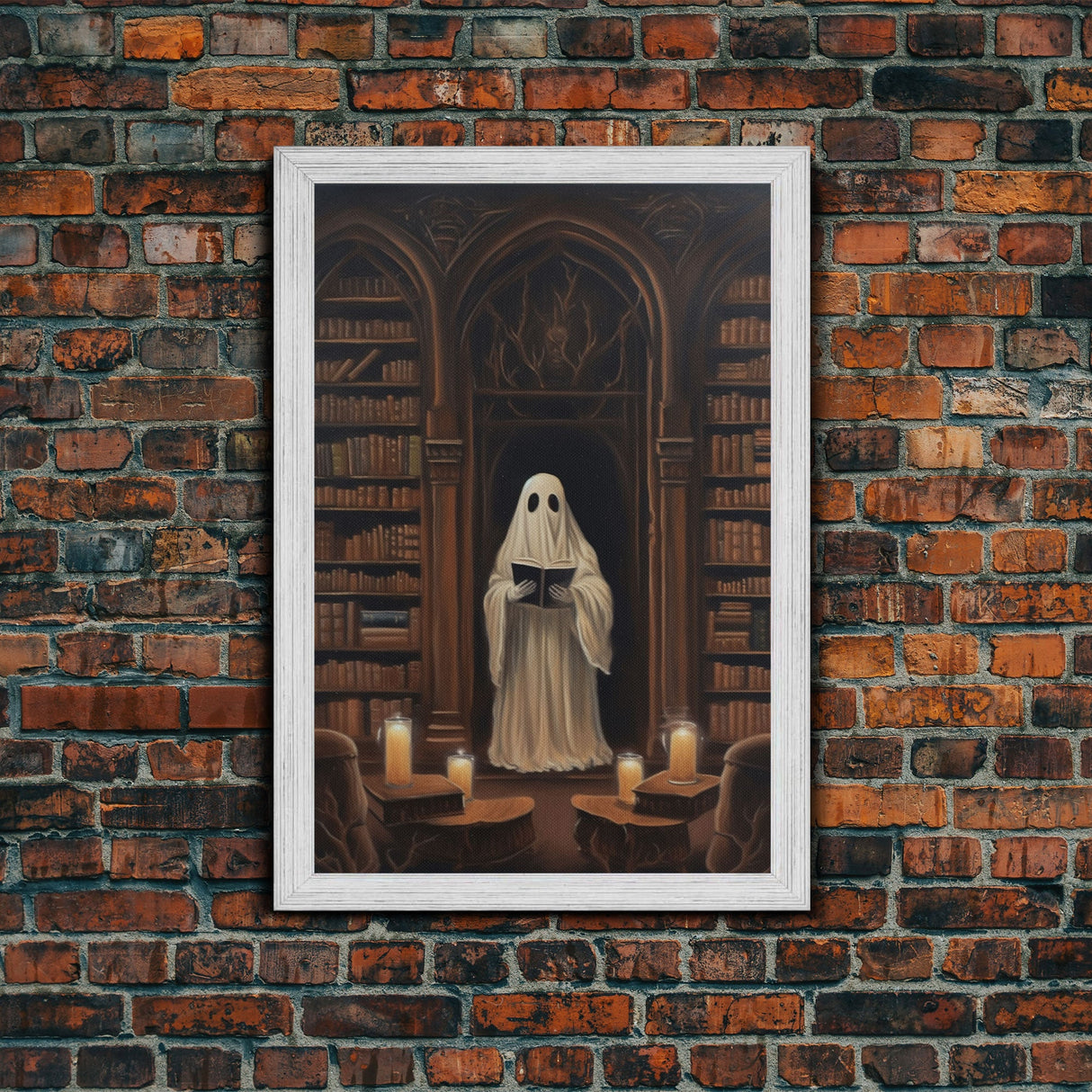 Spooky Fine Art Print, Halloween Ghost Art, Fall Artwork, Fall Decor, The Ghost Of The Library