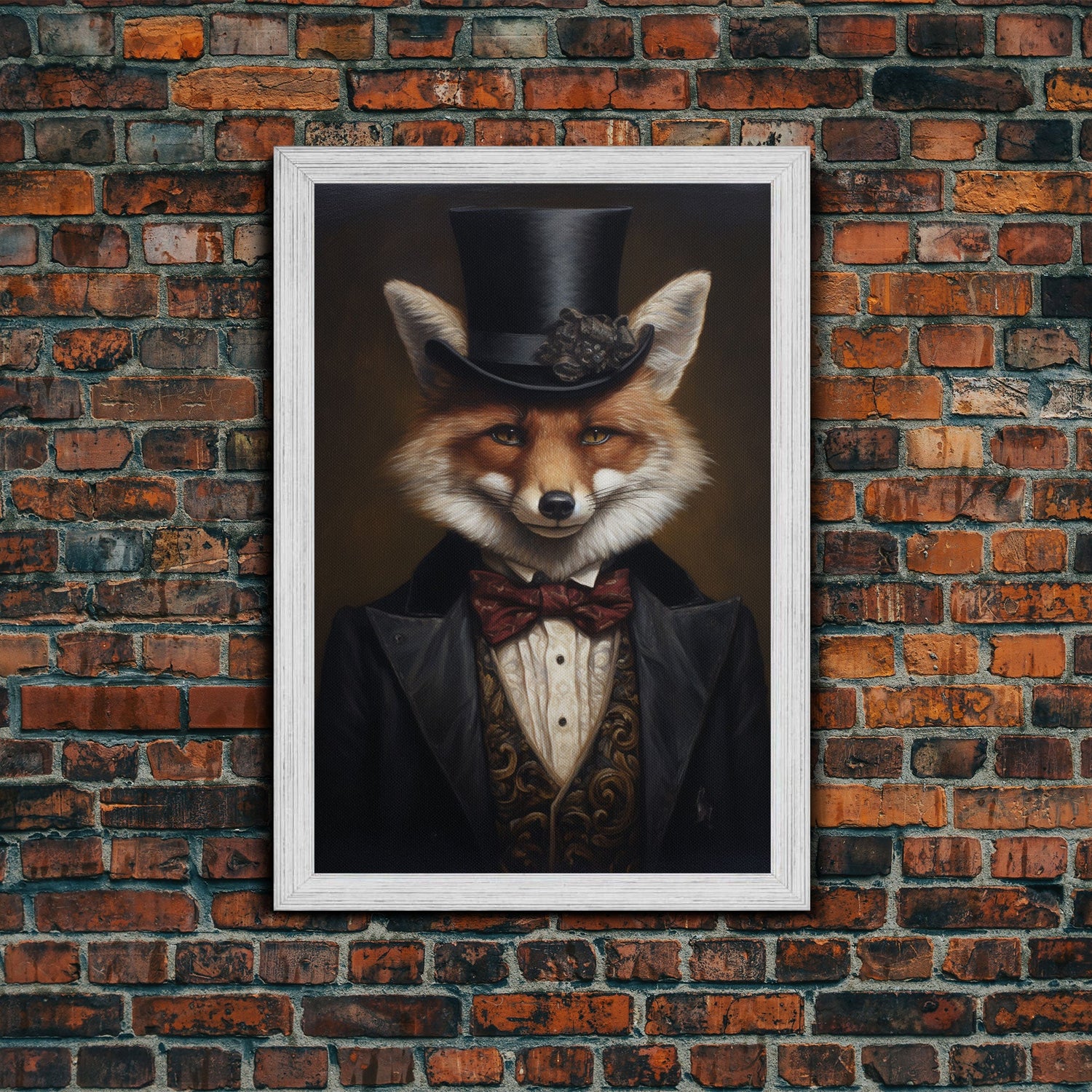 The Dapper Gentleman Business Fox, Framed Canvas or Canvas Print, Halloween Decor, Dark Academia, Funny Halloween Decorations
