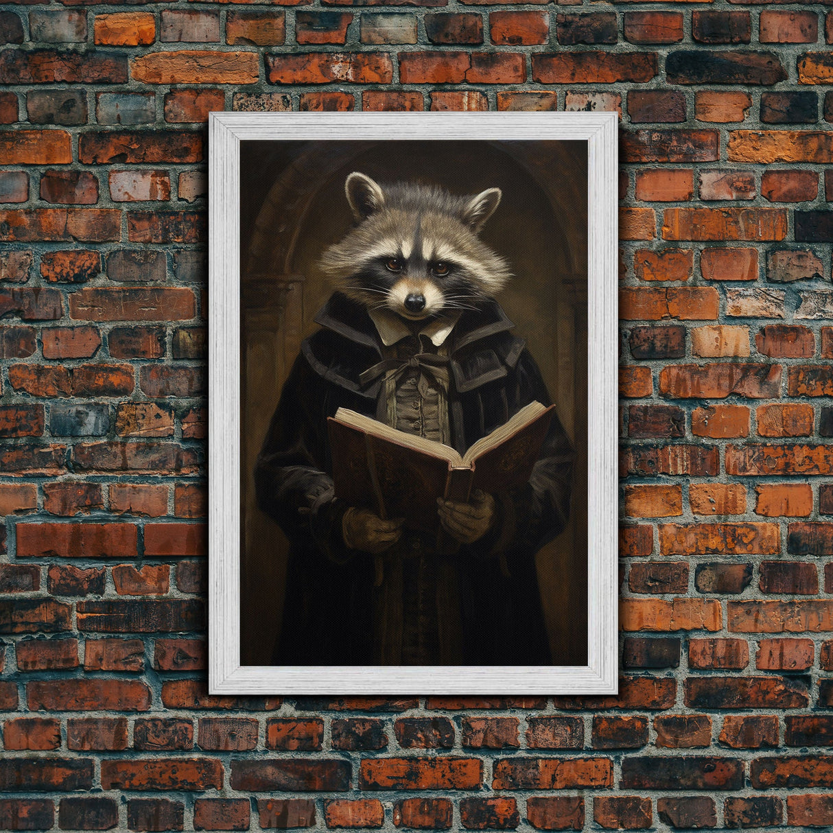 Funny Raccoon Art, Framed Canvas Print Or Poster, Funny Halloween Art, Victorian Raccoon Oil Painting Portrait, Victorian Preacher Raccoon