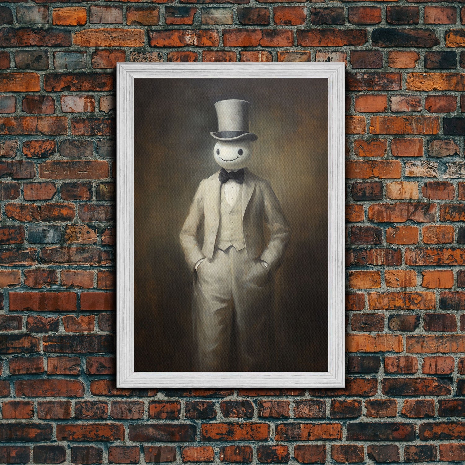 Ghost Wearing A Top Hat, Victorian Gentleman Ghost, Framed Canvas Print, Halloween Canvas Art, Unique Spooky Decor, Gothic Dark Academia Art