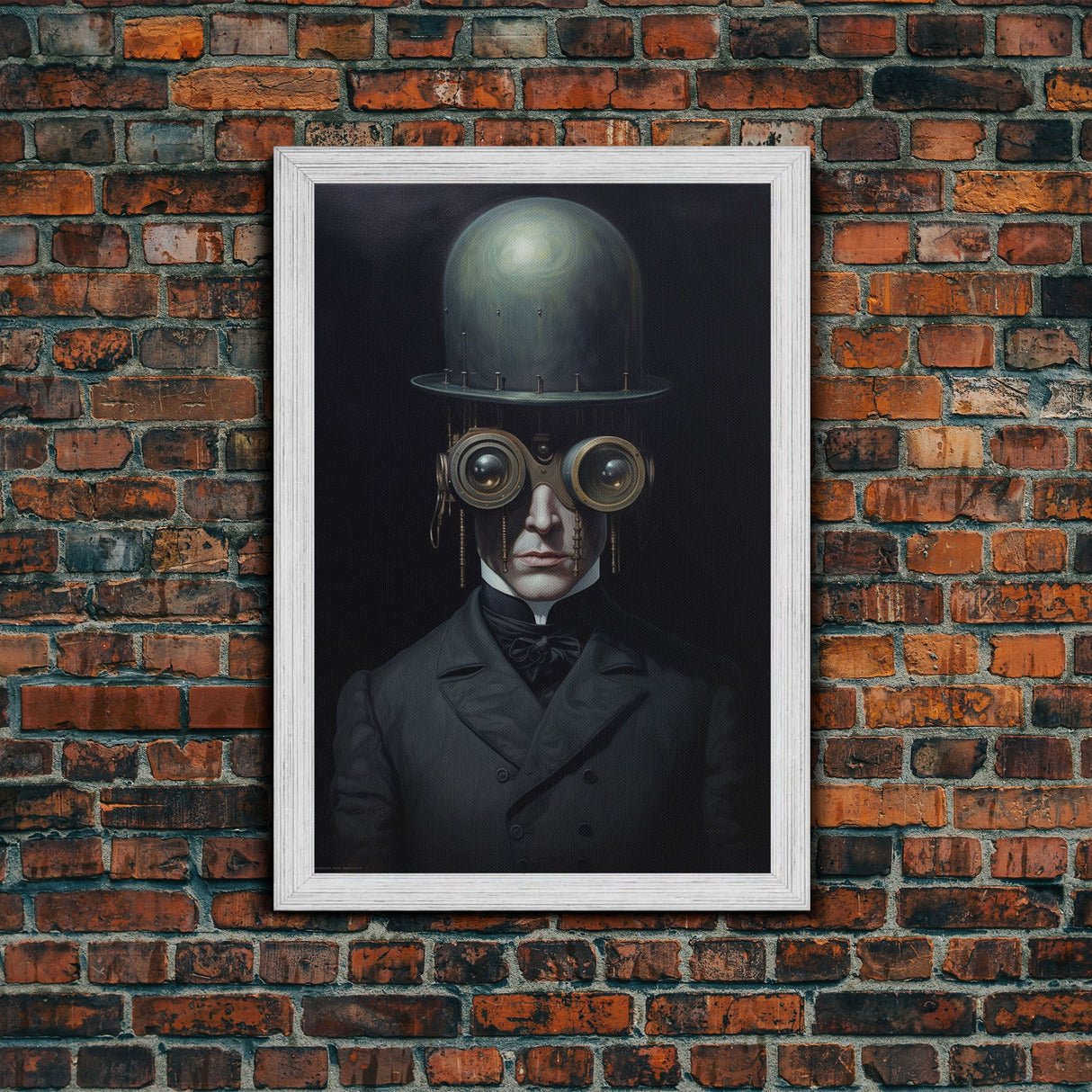 Portrait of a Victorian Steampunk Cyborg, Framed Canvas Print or Canvas, Cool Halloween Decor, Gothic Art