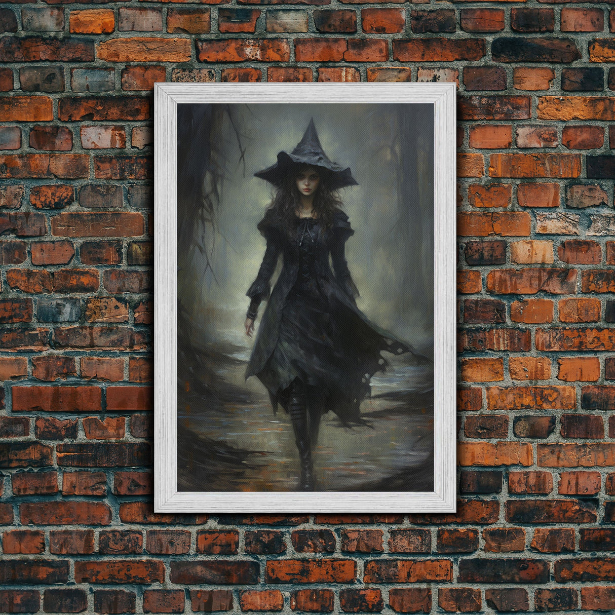 The Witch, Witch Decor, Halloween Witch, Framed Canvas, Retro Hallowen Wall Art, Halloween Canvas, Witch Painting, Gothic Victorian Art