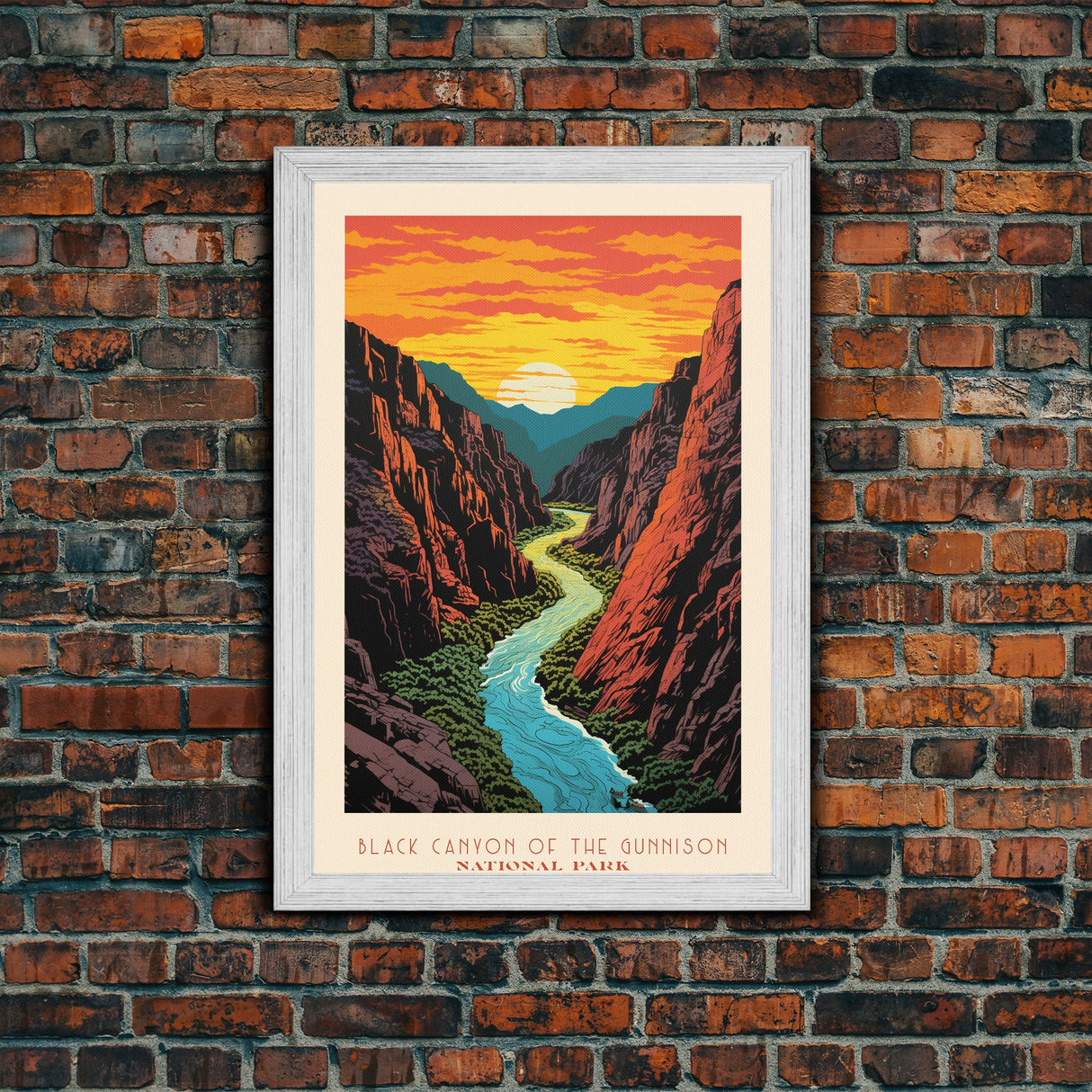 Black Canyon Of The Gunnison National Park, Framed Wall Art Canvas Print, Travel Poster, Colorado Travel Art, Roadtrip Decor, Cool Art