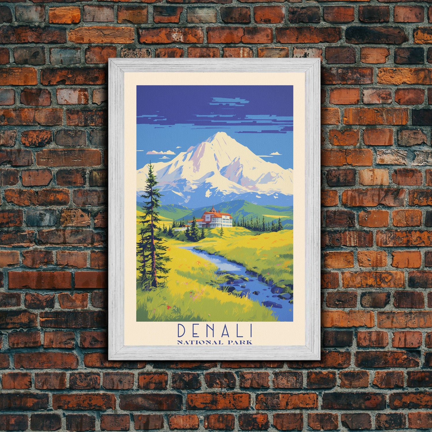 Denali National Park Travel Poster Print, Canvas Print Wall Art, Alaska Travel Art, Midcentury Modern Travel Decor, MCM Wall Art