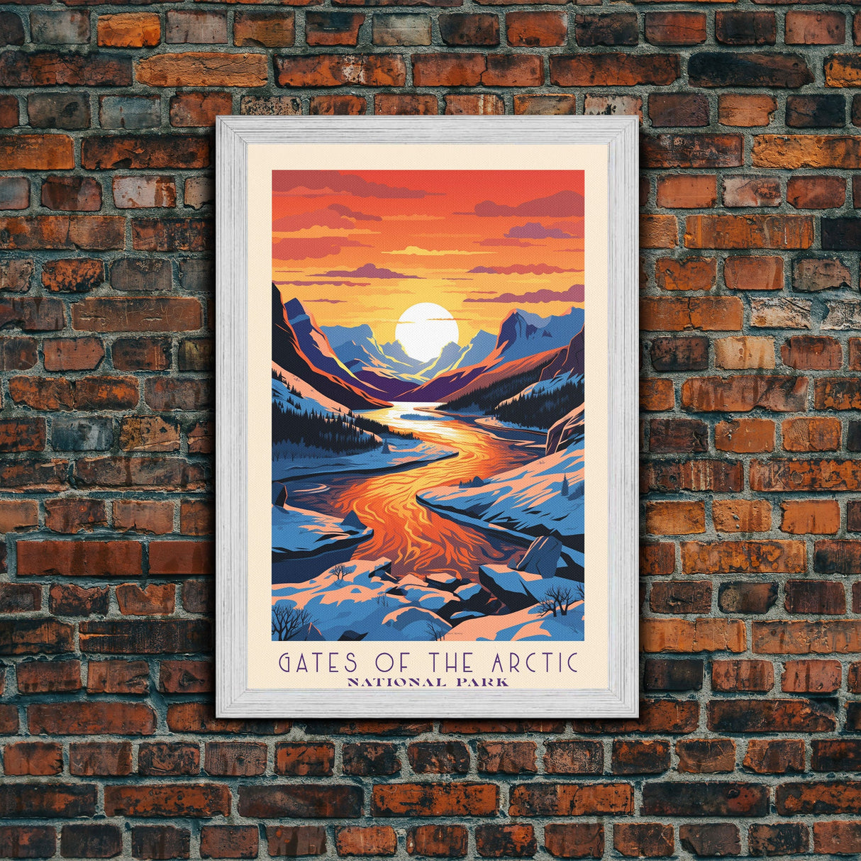 Gates Of The Arctic National Park Travel Art, National Park Print, Minimalist Travel Art, Midcentury Modern Style Landscape Painting