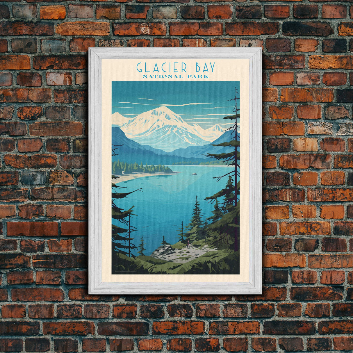 Glacier Bay National Park Alaska Travel Art, National Park Print, Minimalist Travel Art, Midcentury Modern Style Landscape Painting