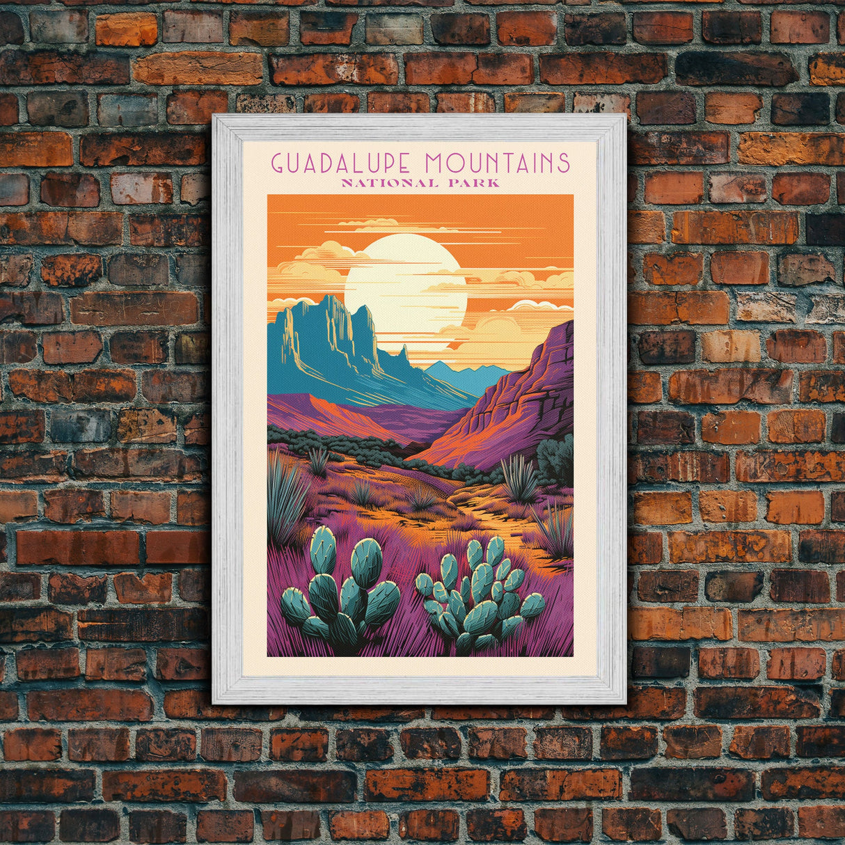 Guadalupe Mountains National Park Texas Travel Art, National Park Print, Minimalist Travel Art, Midcentury Modern Style Landscape Painting