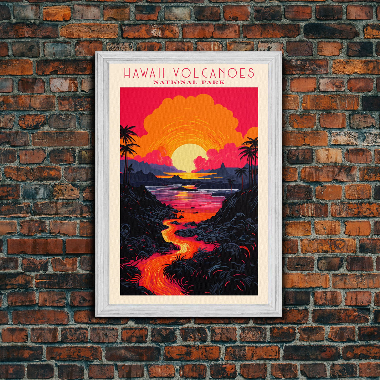 Hawaii Volcanoes National Park Hawaii Travel Art, National Park Print, Minimalist Travel Art, Midcentury Modern Style Landscape Painting