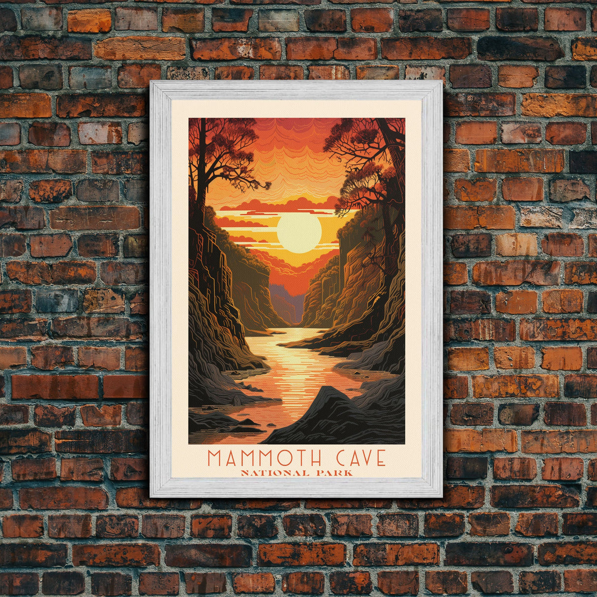 Mammoth Cave National Park Kentucky Travel Art, National Park Print, Minimalist Travel Art, Midcentury Modern Style Landscape Painting