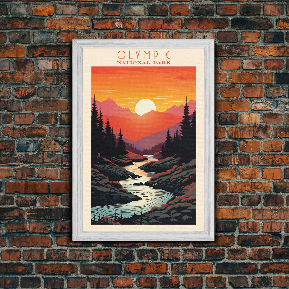 Olympic National Park Washington Travel Art, National Park Print, Minimalist Travel Art, Midcentury Modern Style Landscape Painting