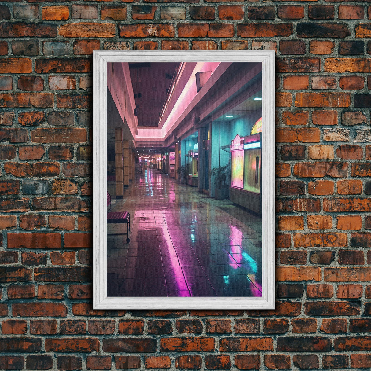 Photo Of A 1980s Mall, Framed Canvas Print, Liminal Spaces, Vaporwave Aesthetic Wall Art, Game Room Decor