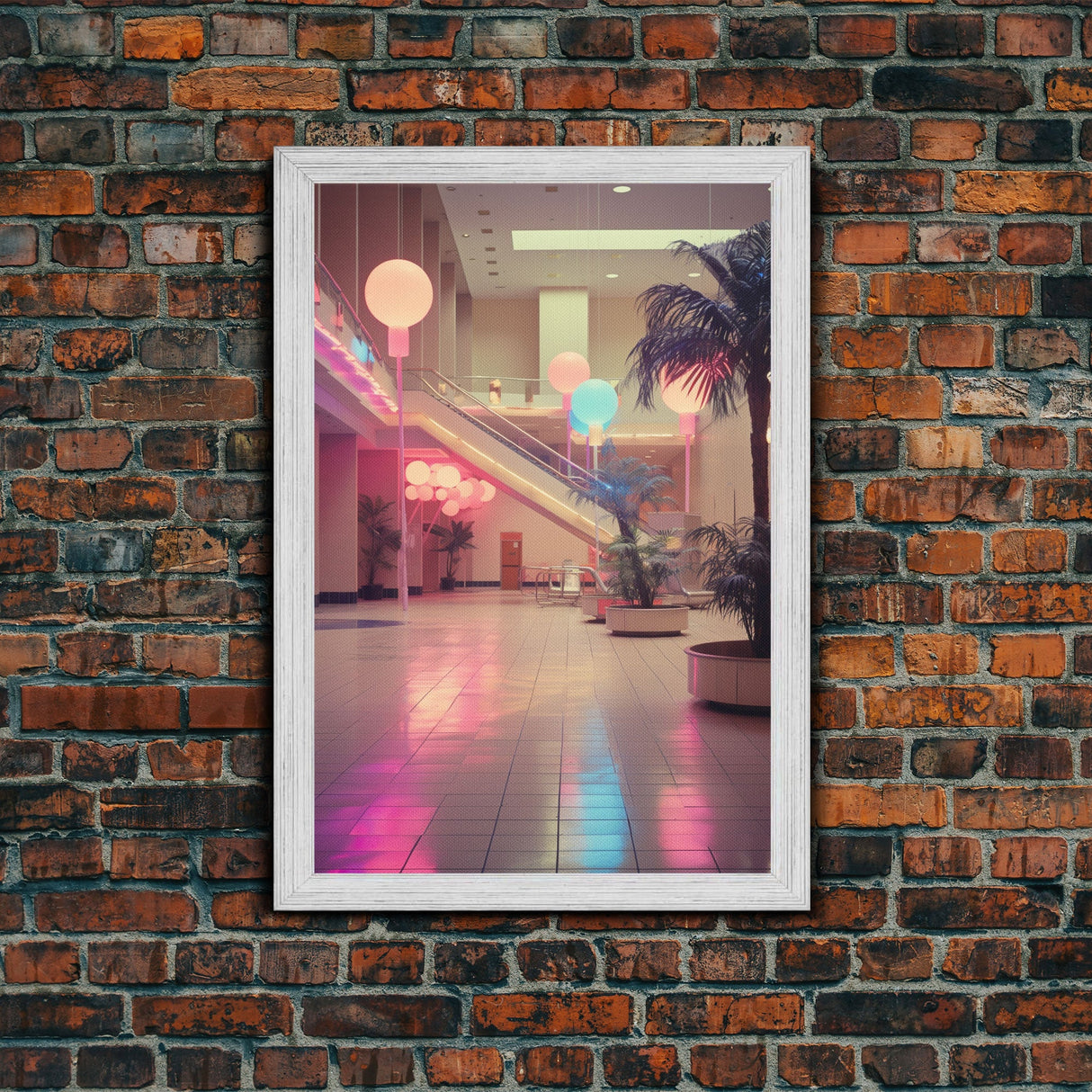Photo Of A 1980s Mall, Framed Canvas Print, Liminal Spaces, Vaporwave Aesthetic Wall Art, Game Room Decor