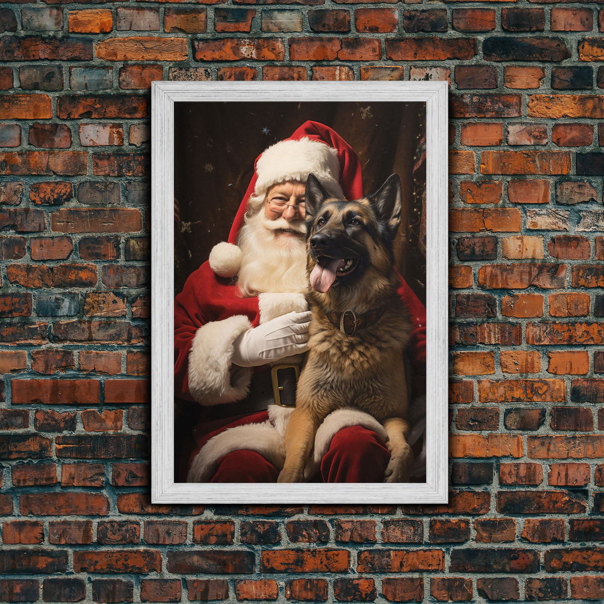 Santa Claus And His Belgian Malinois, Christmas Wall Art, Dog Gift, Christmas Dog, Winter Wall Art, Santa Decor, Santa Art Print, Cute Dog