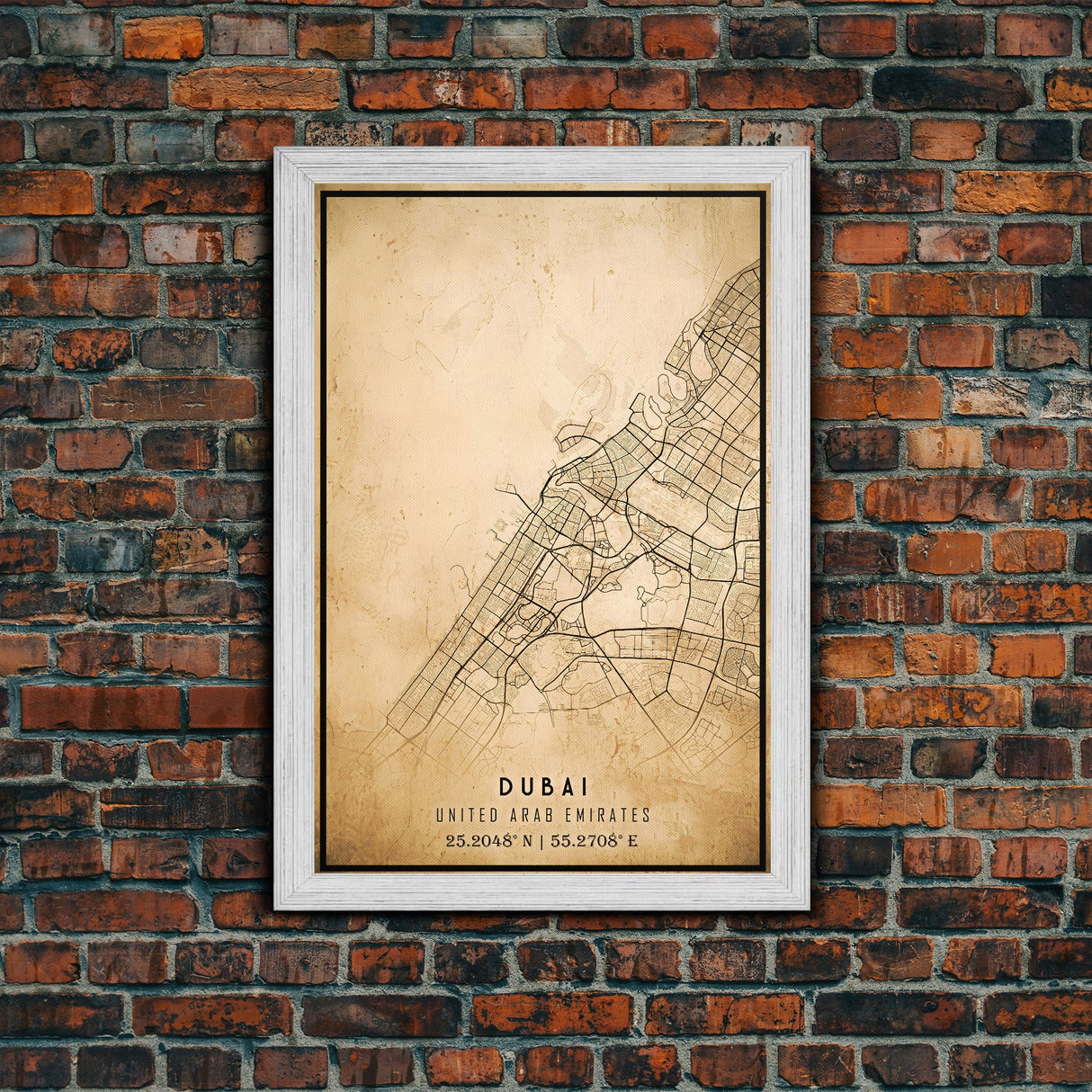 Dubai UAE map print poster or framed canvas, Dubai map print poster canvas, Dubai city map print poster canvas, Vintage Travel Art
