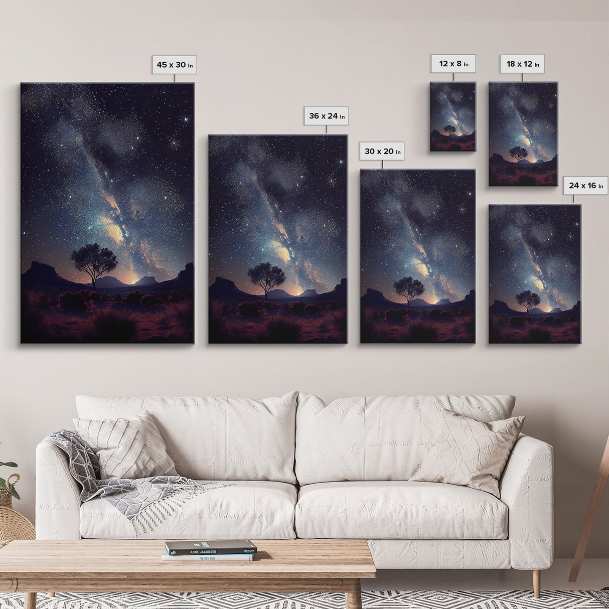 Starry night sky over the plains of Texas, beautiful farmhouse art, primitive art, framed canvas print