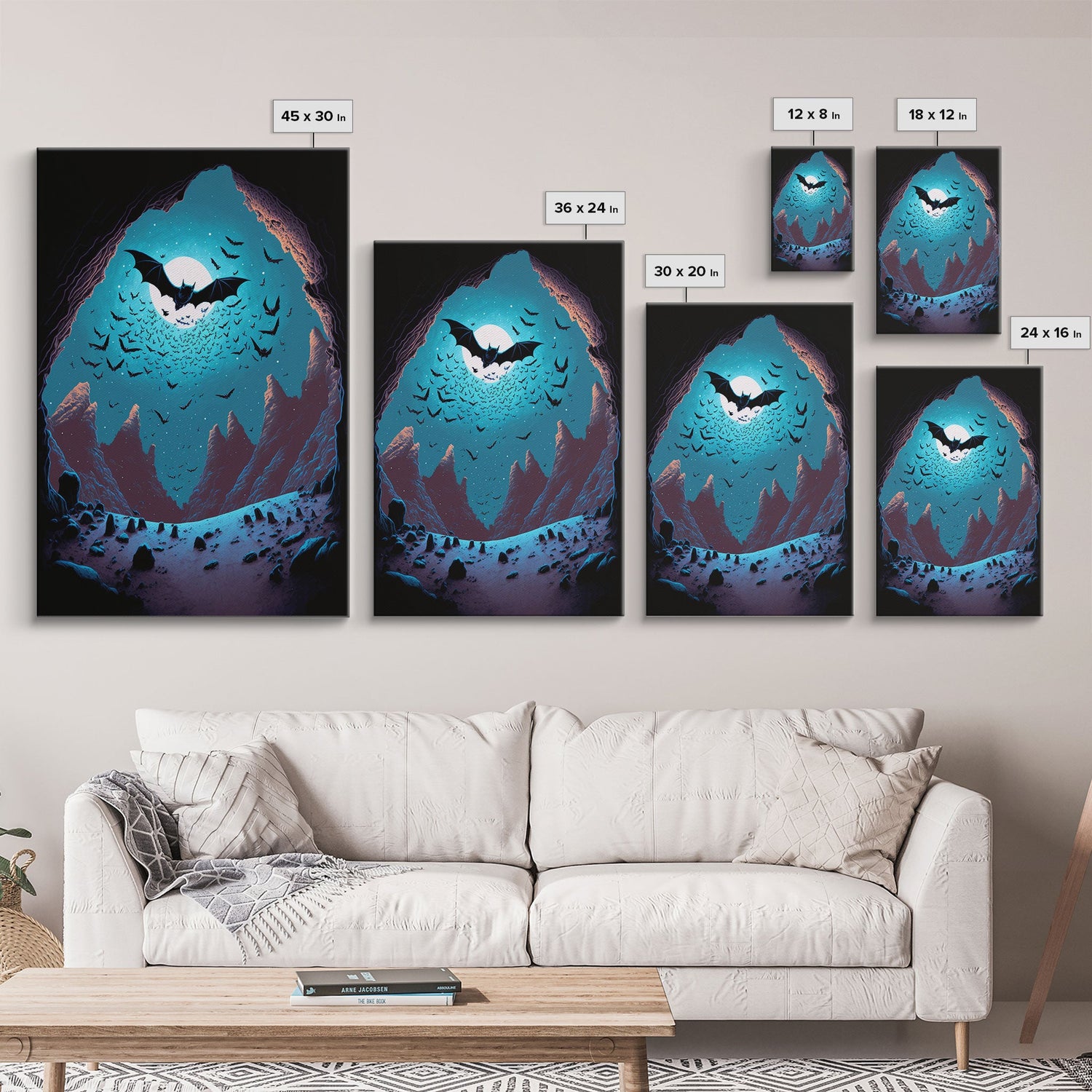 Vampire Bats, Spooky Halloween Decor, Goth Art, Framed Canvas Print