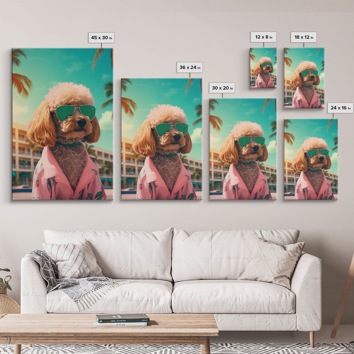 Poodle In Sunglasses Pink Shirt Wall Print, Dog Portrait, Dog Art Print, Dog Print, Framed Wall Art, Framed Canvas, Wall Print, Wall Canvas