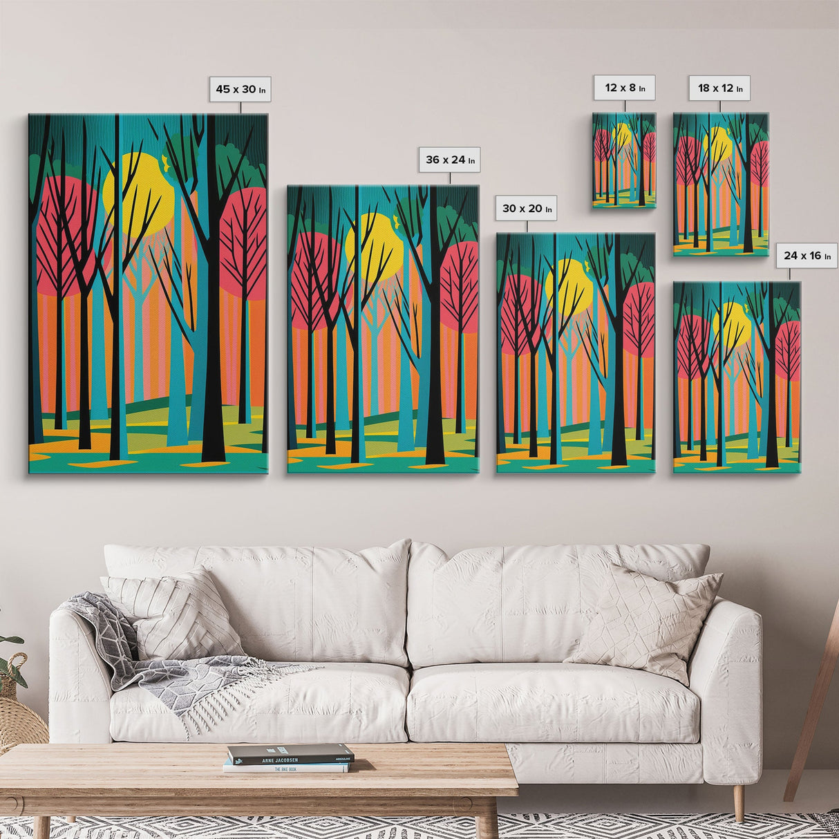 Vintage Style Art, Framed Canvas Prints, Lake and Pine Tree Forest Landscape, Florida Everglades at Sunset, Pop Art