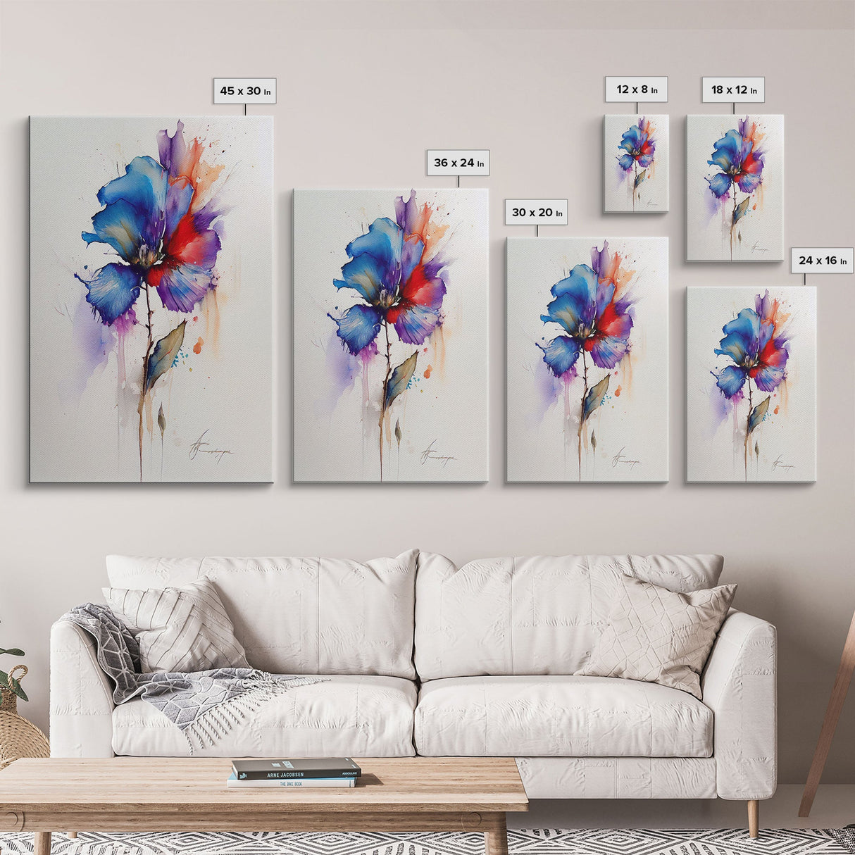 Red and Blue Vintage Style Framed Canvas Art, Vintage Floral Print, Vintage White Roses Painting, Still Life Botanical Farmhouse print,