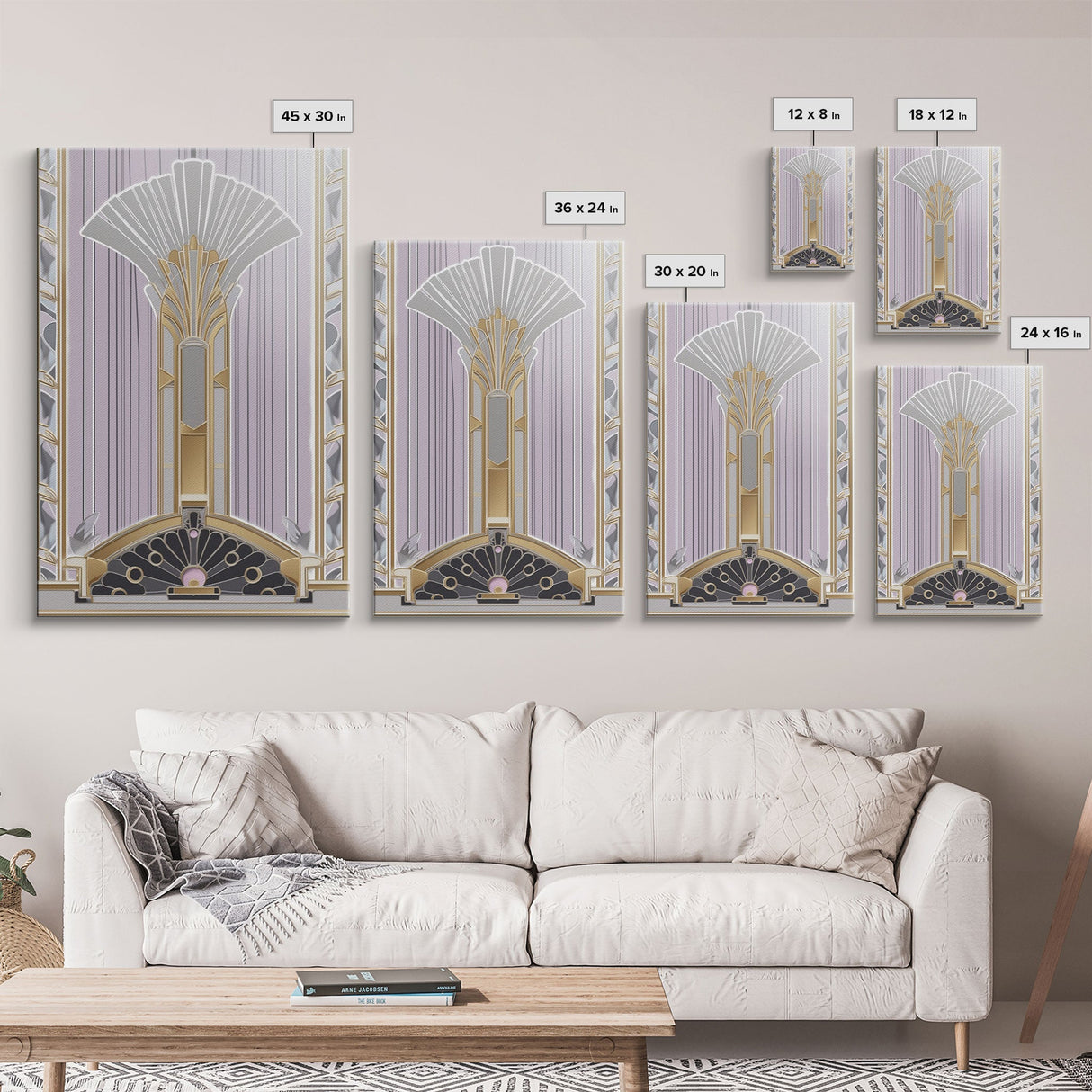 Art Deco Wall art, Framed Canvas Print, Art Deco, Gold art, Pastel colors, Midcentury Modern, Office decor, Living room art, Beautiful art