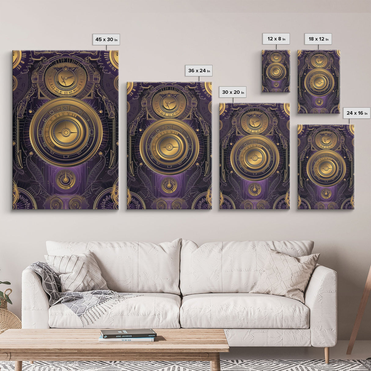 Midcentury Modern Wall art, Framed Canvas Print, Art Deco, Patterns art, Ornament art, Purple & gold art, Original painting, Bright colors