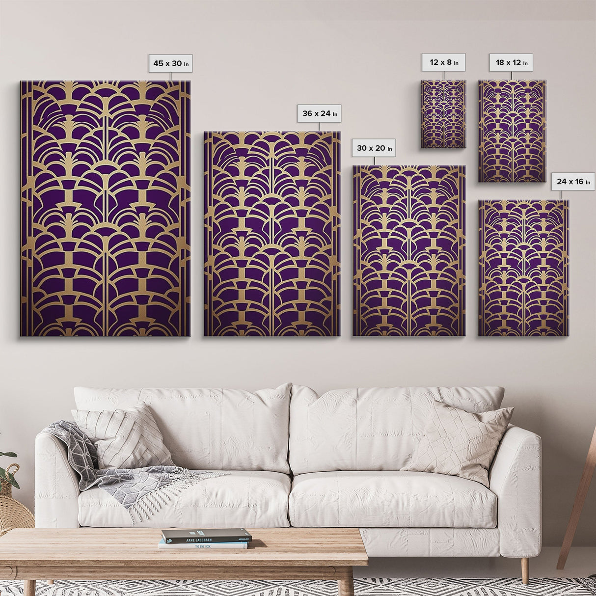 Midcentury Modern Wall art - Framed Canvas Print - Art Deco- Office decor - Purple & gold art - Ornament art - Abstract art - Geometric art