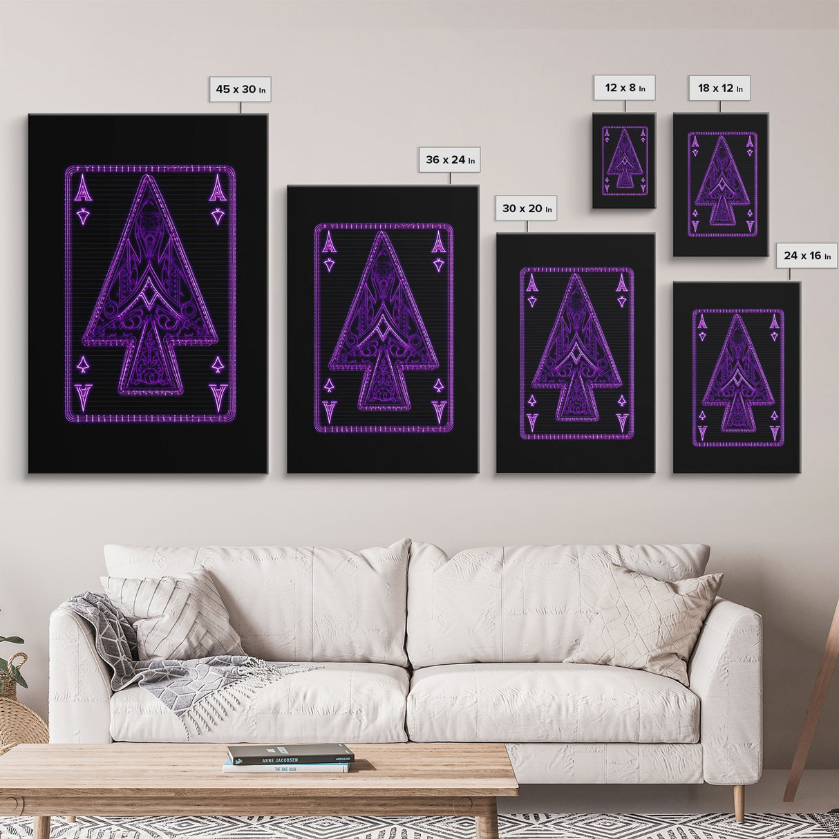 Neon Lights Purple Ace Of Spades Wall Decor, Poker Wall Art, Cards, Minimalist Print, Wall Decor, Canvas Print, Wall Art, Framed Canvas