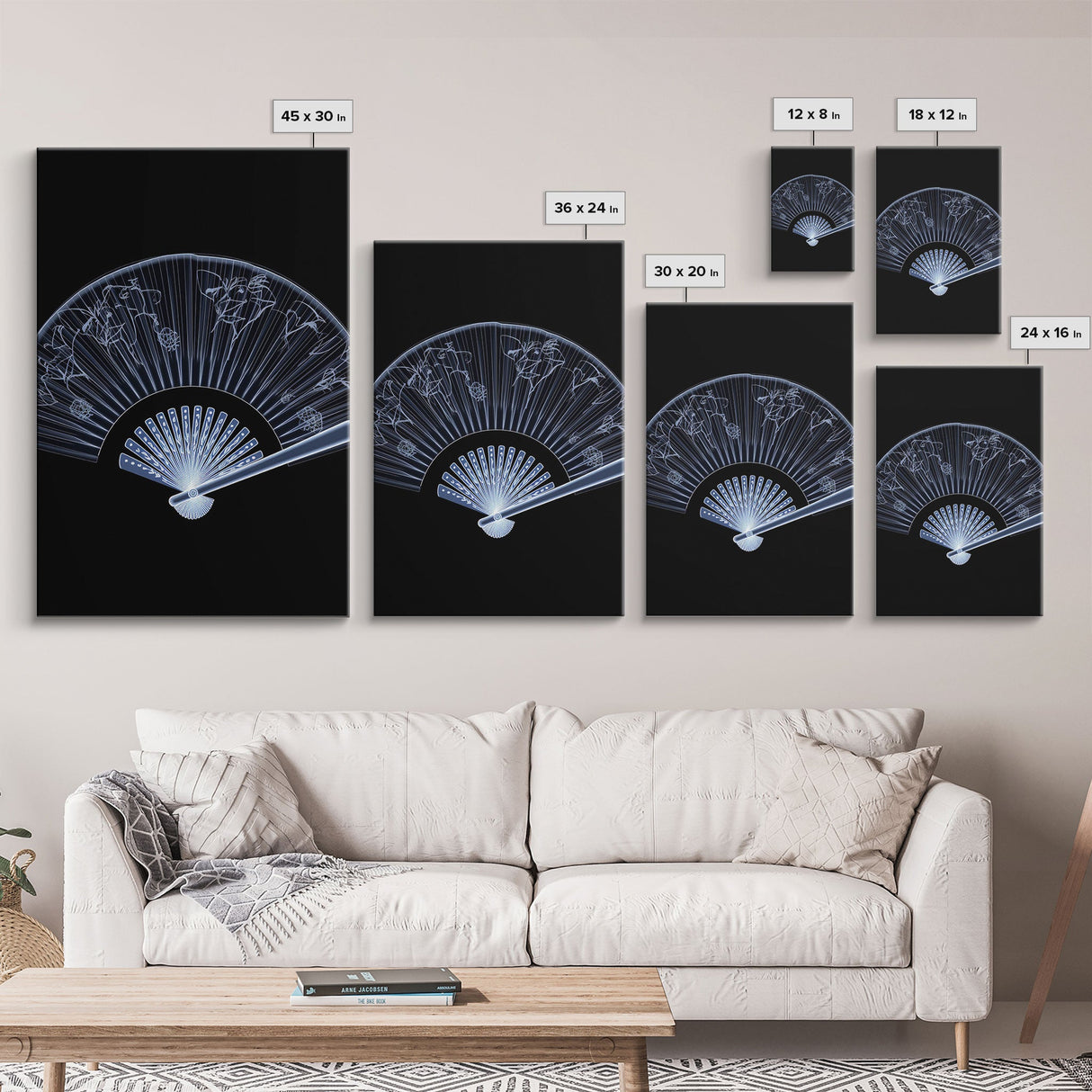 Folding Fan Wall Art, Chinese Art Print, White Fan, Black And White, Minimalist Print, Wall Decor, Canvas Print, Wall Art, Framed Canvas