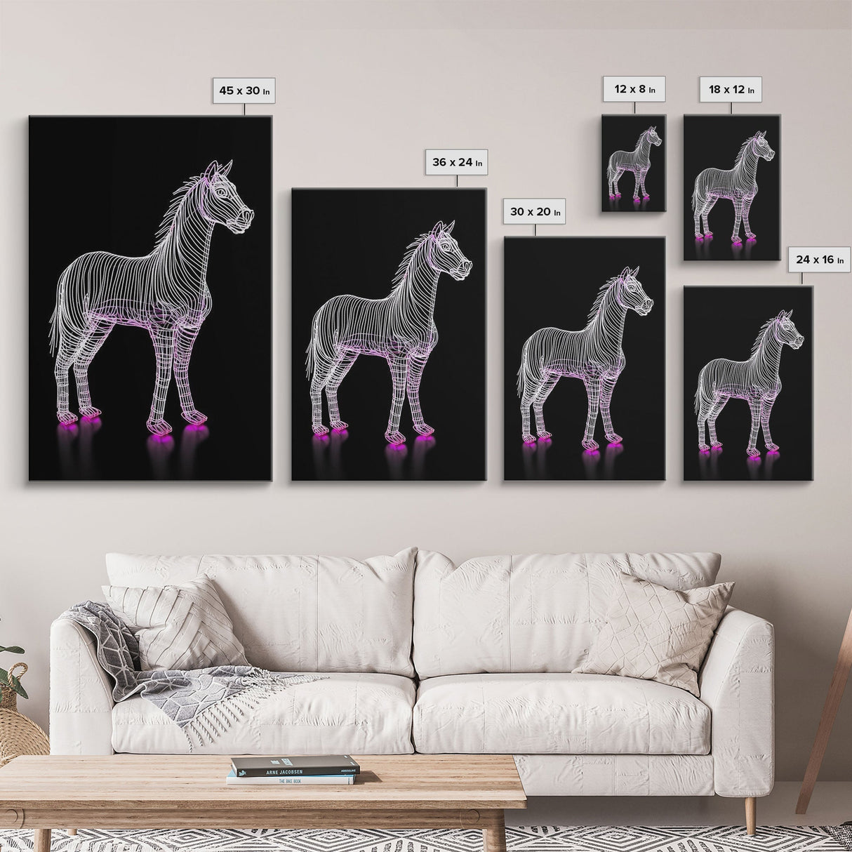 White Horse Wall Decor, Line Art, Animal Wall Art, 3D Wall Art, Minimalist Print, Wall Decor, Canvas Print, Wall Art, Framed Canvas