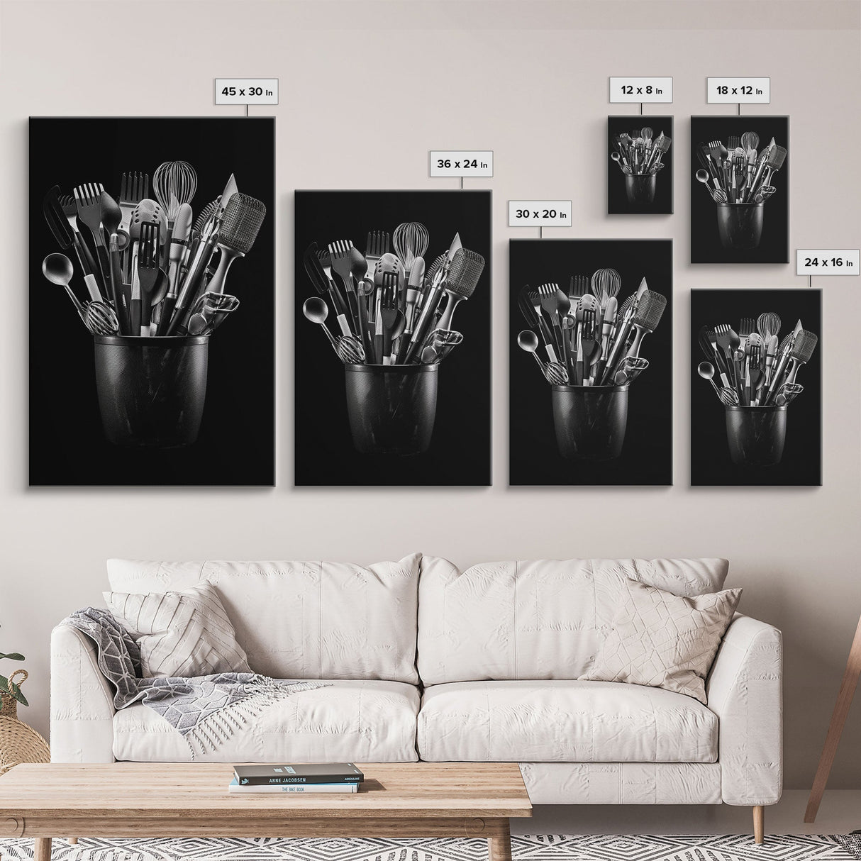 Kitchen Utensils Wall Art, Kitchen Wall Decor, Black And White, Minimalist Print, Wall Decor, Canvas Print, Wall Art, Framed Canvas
