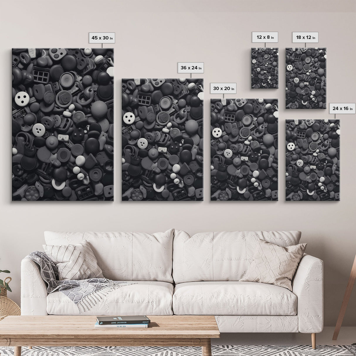 Collection Of Buttons Wall Art, Sewing Room Wall Decor, Black And White, Minimalist Print, Wall Decor, Canvas Print, Wall Art, Framed Canvas