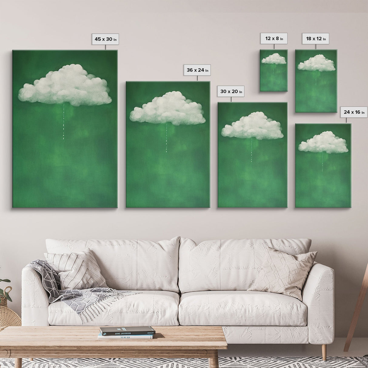 Dark Green Rain Cloud Wall Art, Framed Canvas Or Poster Print, Abstract Art Print, Minimalist Wall Decor, Maximalist Decor, Emerald Green