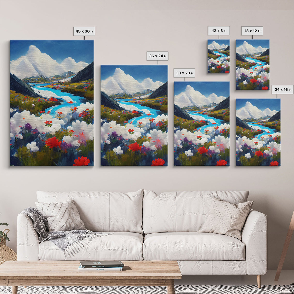 Colorful fields of flowers in the Swiss alps, framed canvas art, canvas print, beautiful wall decor