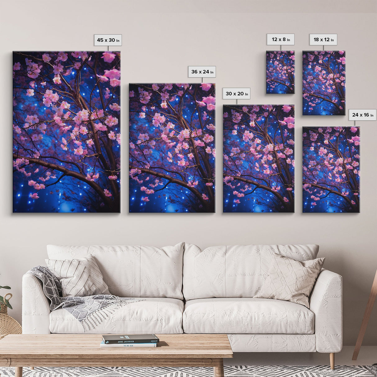 Cherry Blossom Art, Pink Flowers, Japanese Art, Sakura, Canvas Print, Wall Art, Vertical Art, Gift For Boss, Preppy Room Decor, Office Print