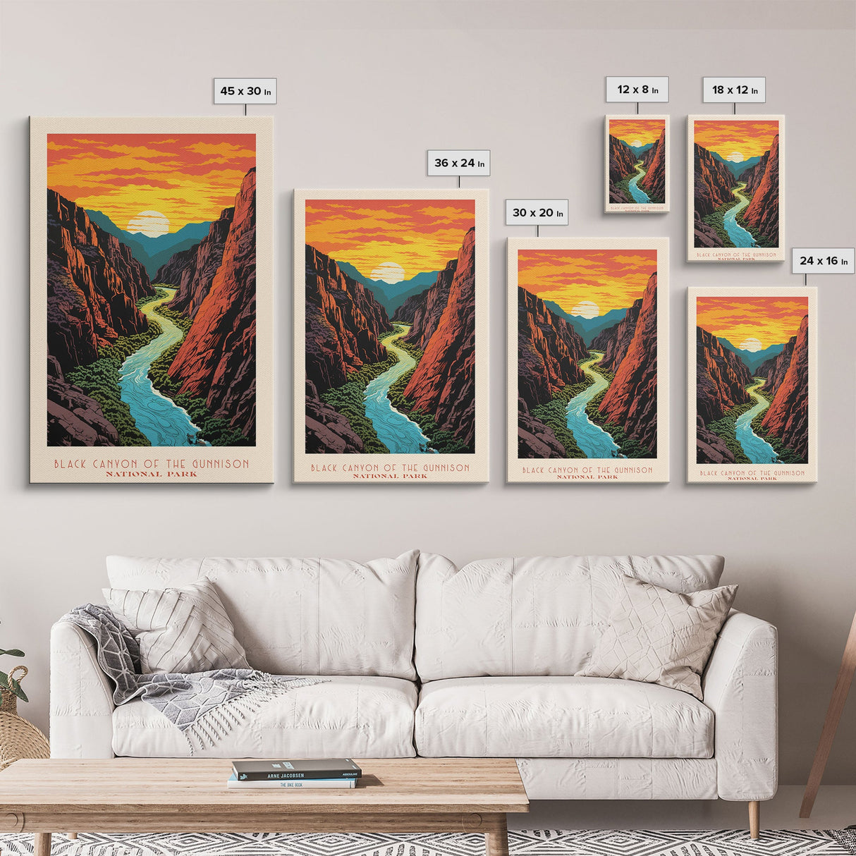 Black Canyon National Park Colorado Travel Art, National Park Print, Minimalist Travel Art, Midcentury Modern Style Landscape Painting