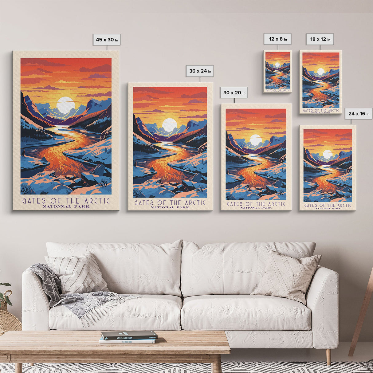 Gates Of The Arctic National Park Travel Art, National Park Print, Minimalist Travel Art, Midcentury Modern Style Landscape Painting